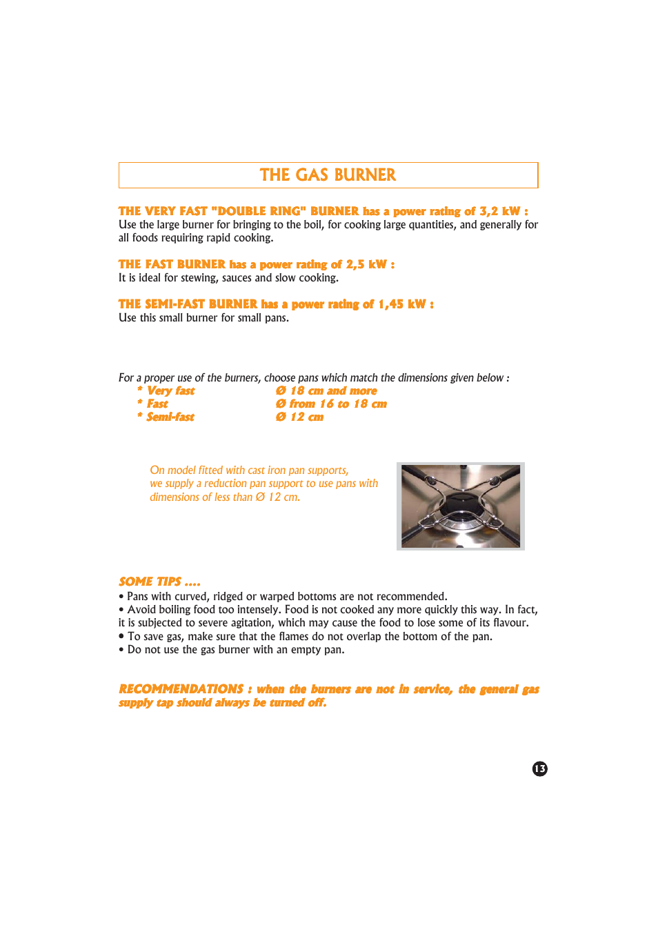 The gas burner | Candy PA 640__2 X UK User Manual | Page 13 / 16