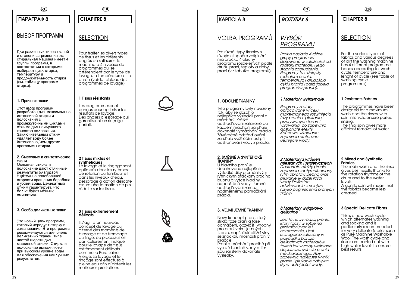 Зхейк икййкдее, Selection, Wyb ó r programu | Volba programå | Candy LB ACS 100 P SY User Manual | Page 20 / 37