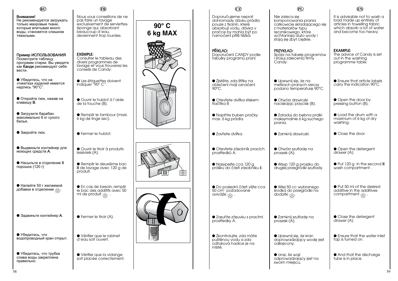 90° c 6 kg max | Candy LB ACS 100 P SY User Manual | Page 30 / 37