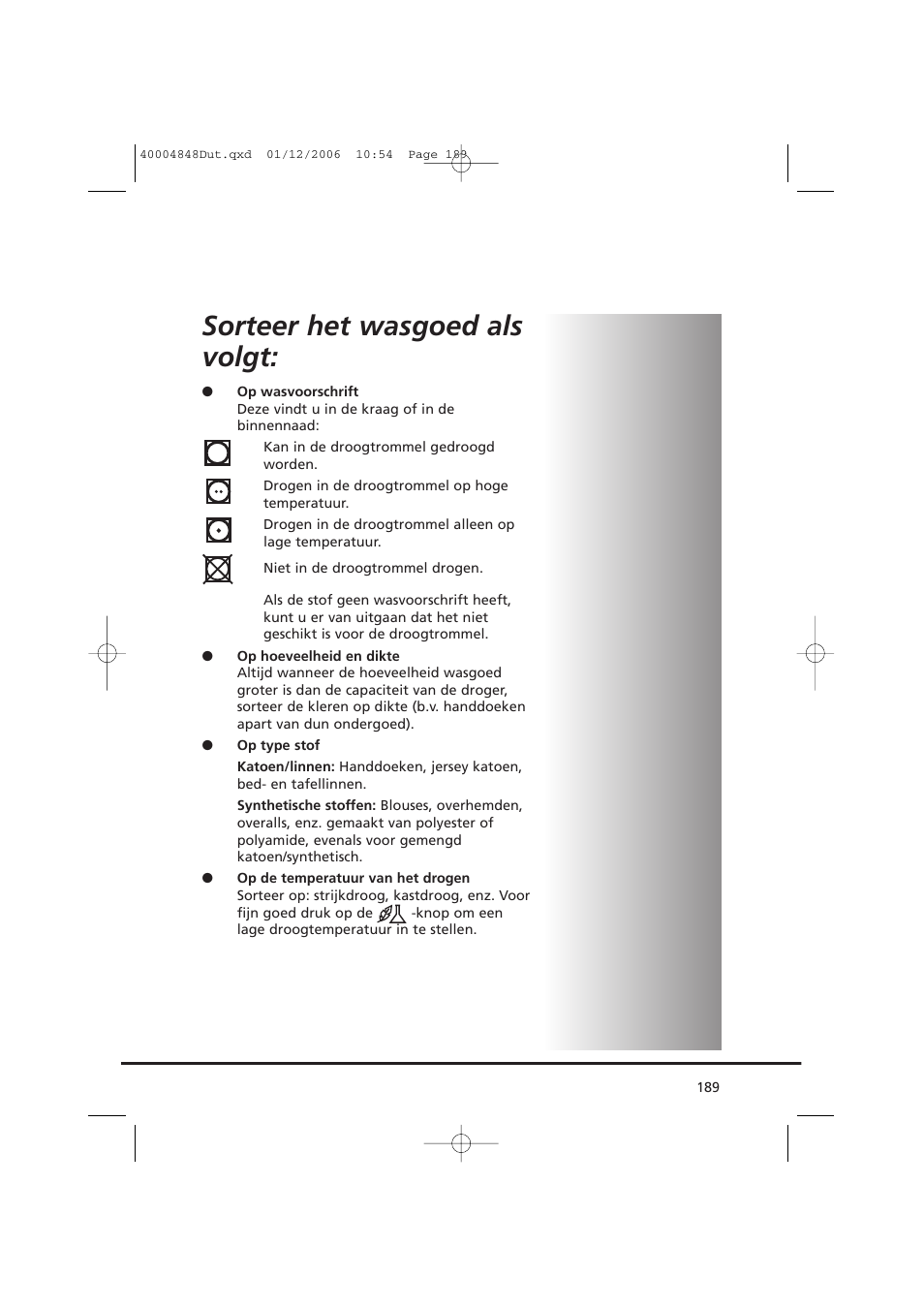 Sorteer het wasgoed als volgt | Candy GO DC 78-01S User Manual | Page 189 / 236