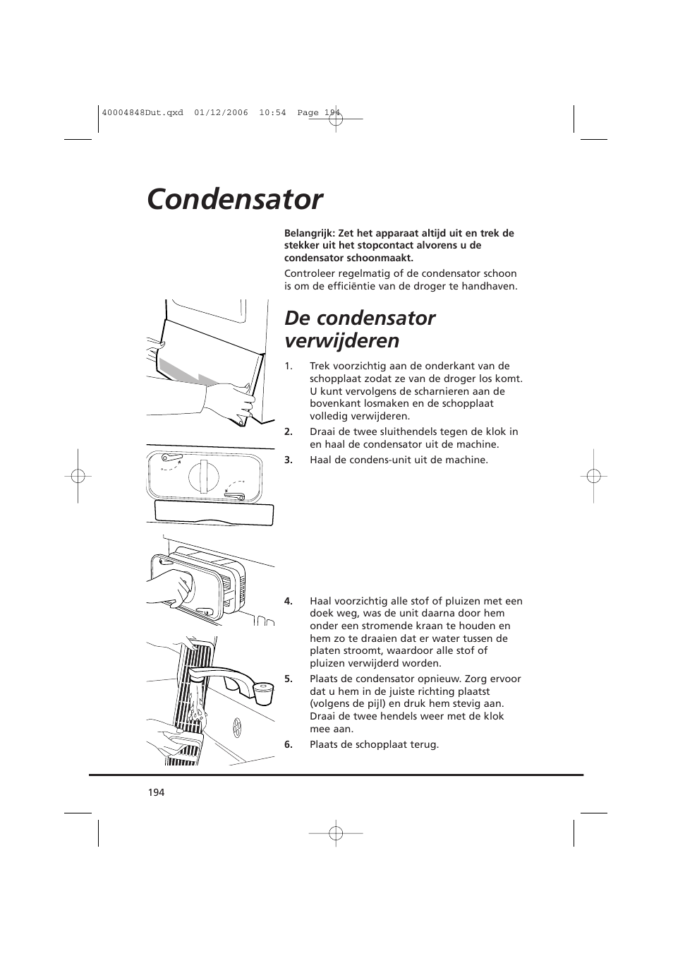 Condensator, De condensator verwijderen | Candy GO DC 78-01S User Manual | Page 194 / 236