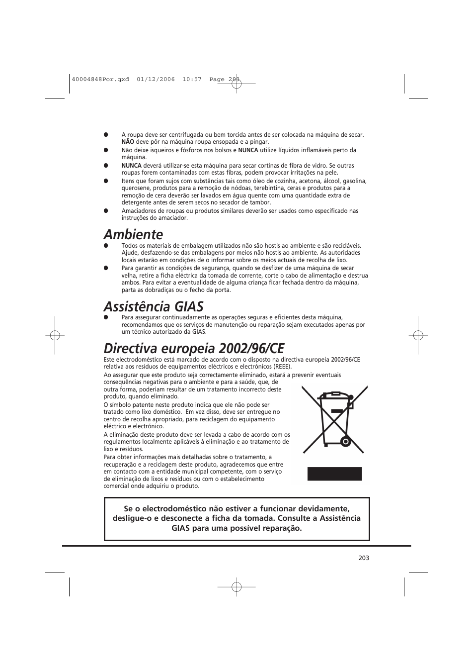 Ambiente, Assistência gias | Candy GO DC 78-01S User Manual | Page 203 / 236