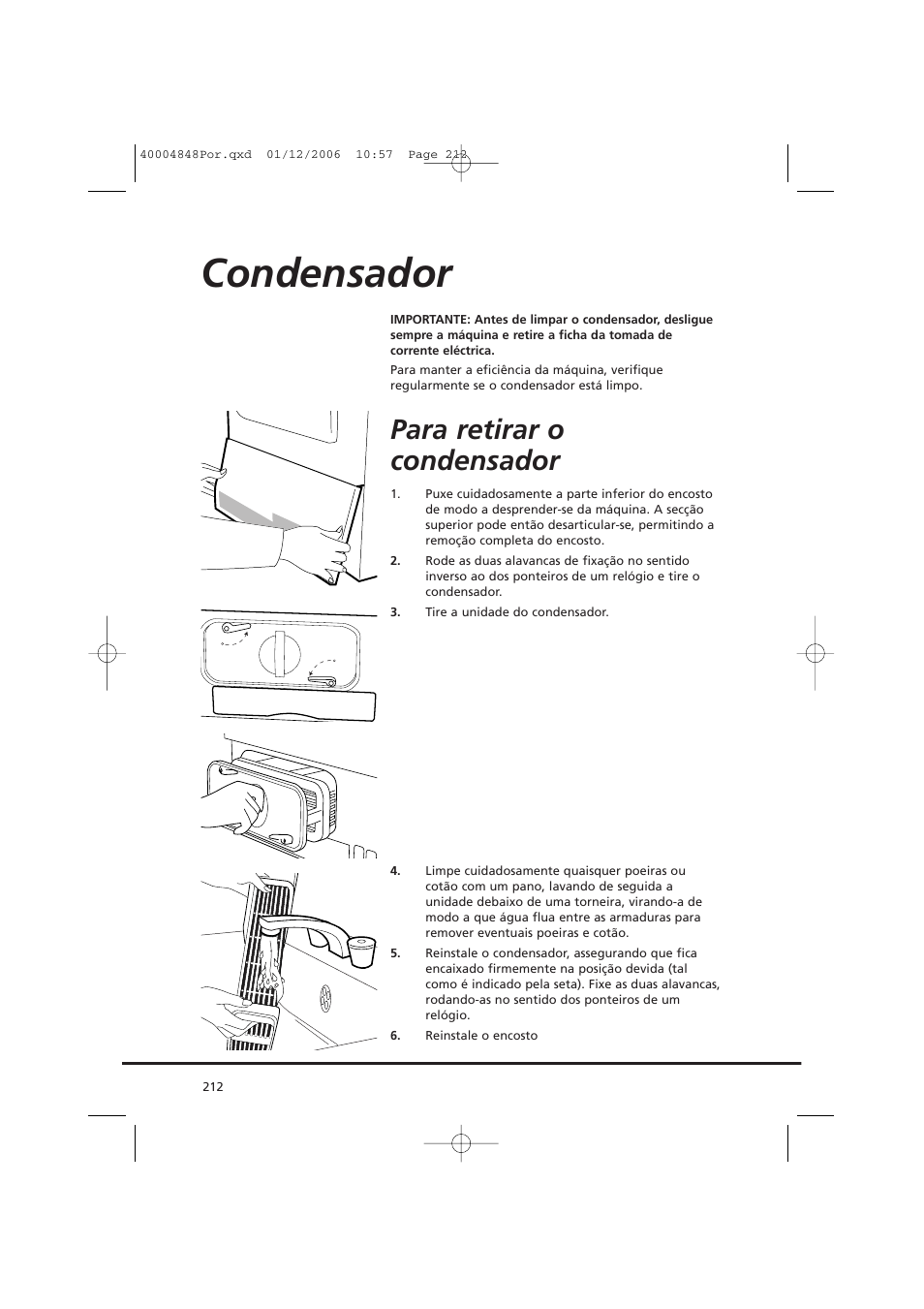 Condensador, Para retirar o condensador | Candy GO DC 78-01S User Manual | Page 212 / 236