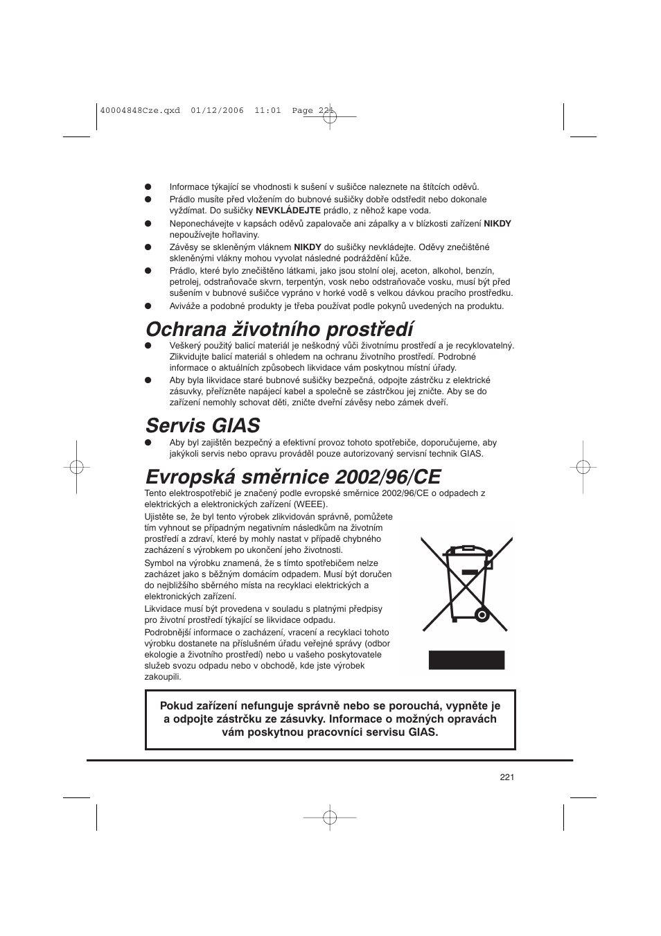 Ochrana životního prostředí, Servis gias | Candy GO DC 78-01S User Manual | Page 221 / 236