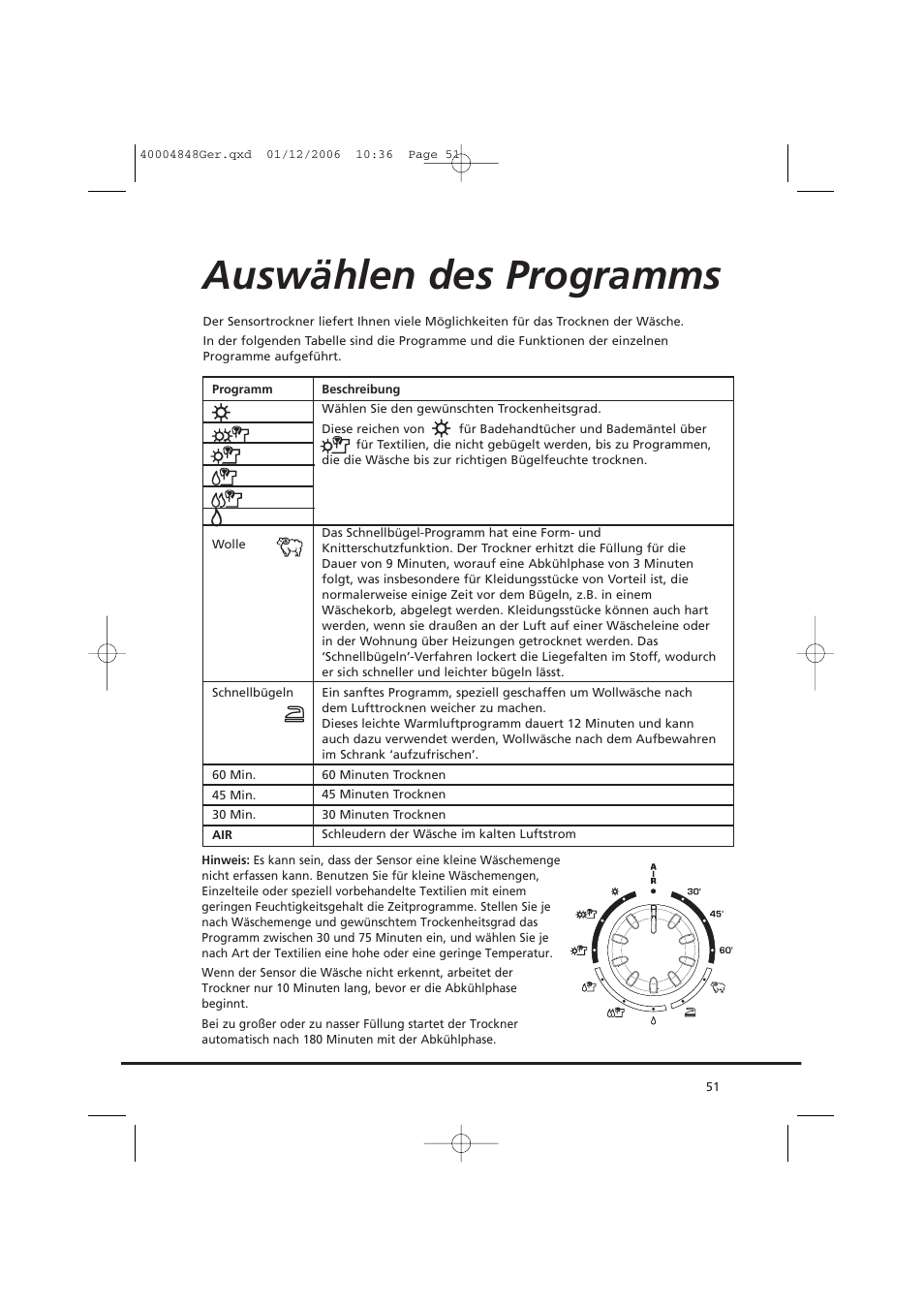 Auswählen des programms | Candy GO DC 78-01S User Manual | Page 51 / 236