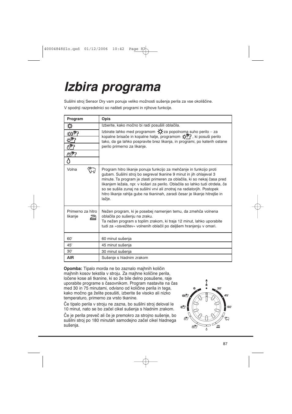 Izbira programa | Candy GO DC 78-01S User Manual | Page 87 / 236