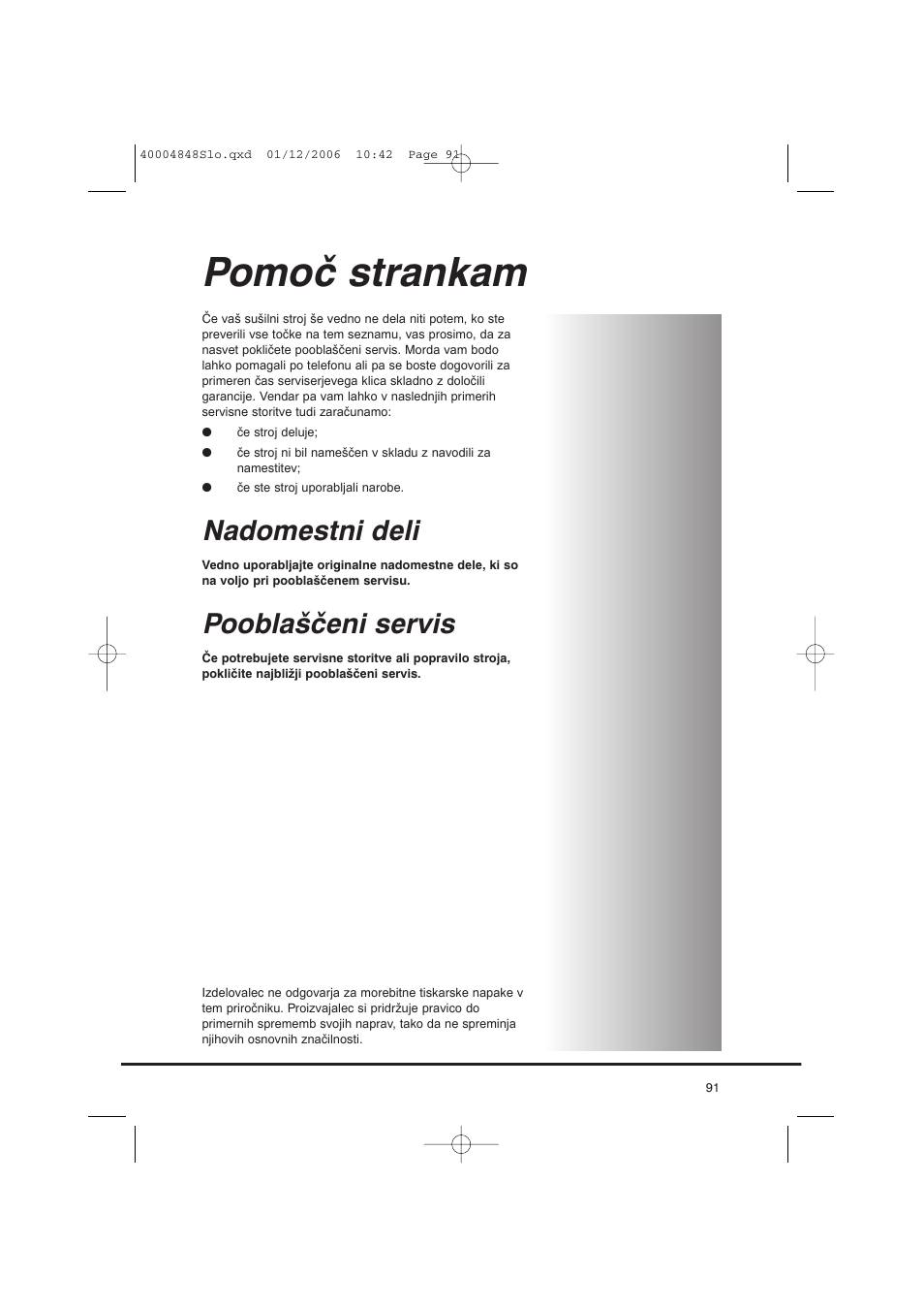 Pomoč strankam, Nadomestni deli, Pooblaščeni servis | Candy GO DC 78-01S User Manual | Page 91 / 236