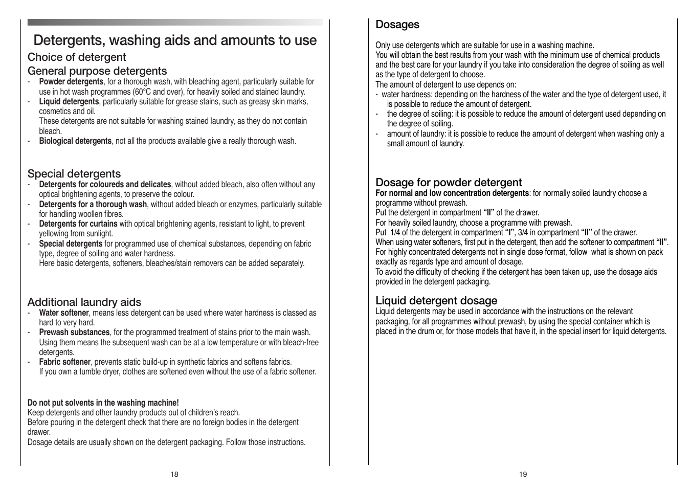 Detergents, washing aids and amounts to use | Candy LB CBL 160 SY User Manual | Page 10 / 17