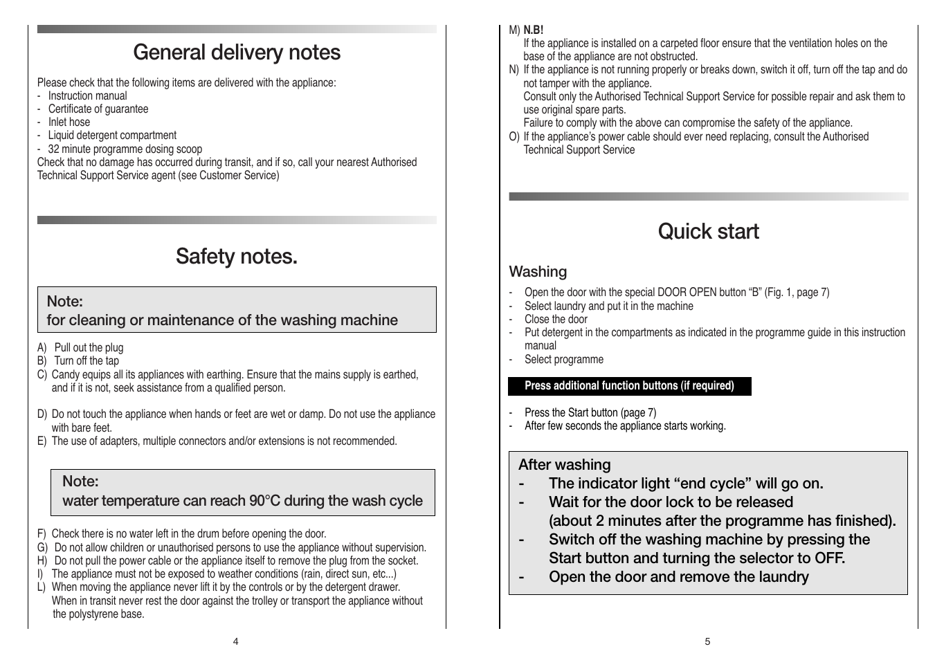 Quick start | Candy LB CBL 160 SY User Manual | Page 3 / 17