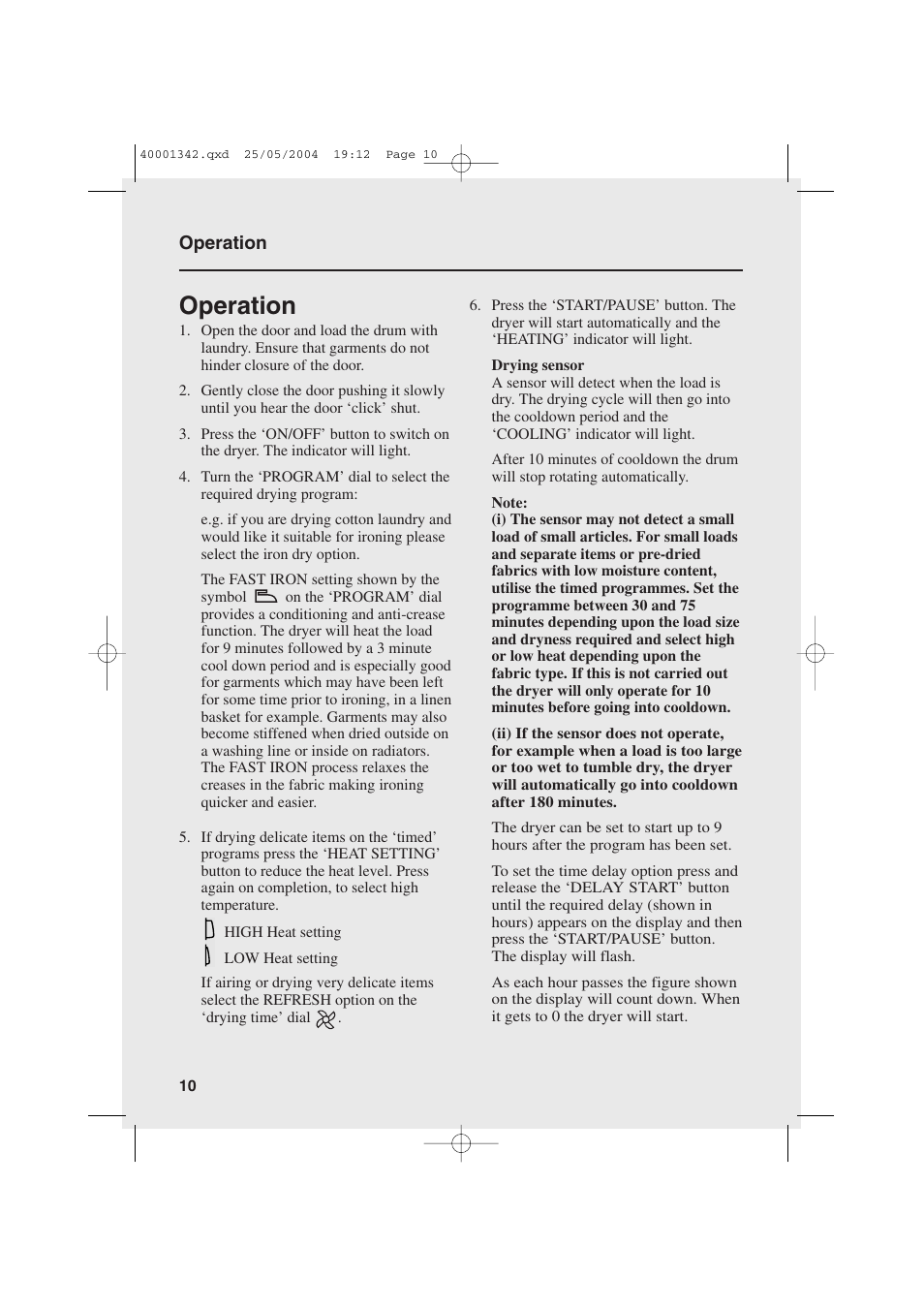 Operation | Candy AB CDE 105 -80 User Manual | Page 10 / 16