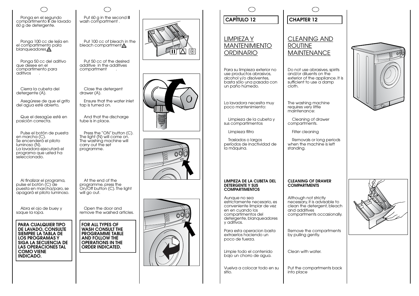 Limpieza y mantenimiento ordinario, Cleaning and routine maintenance | Candy CB 63 T ES User Manual | Page 14 / 17