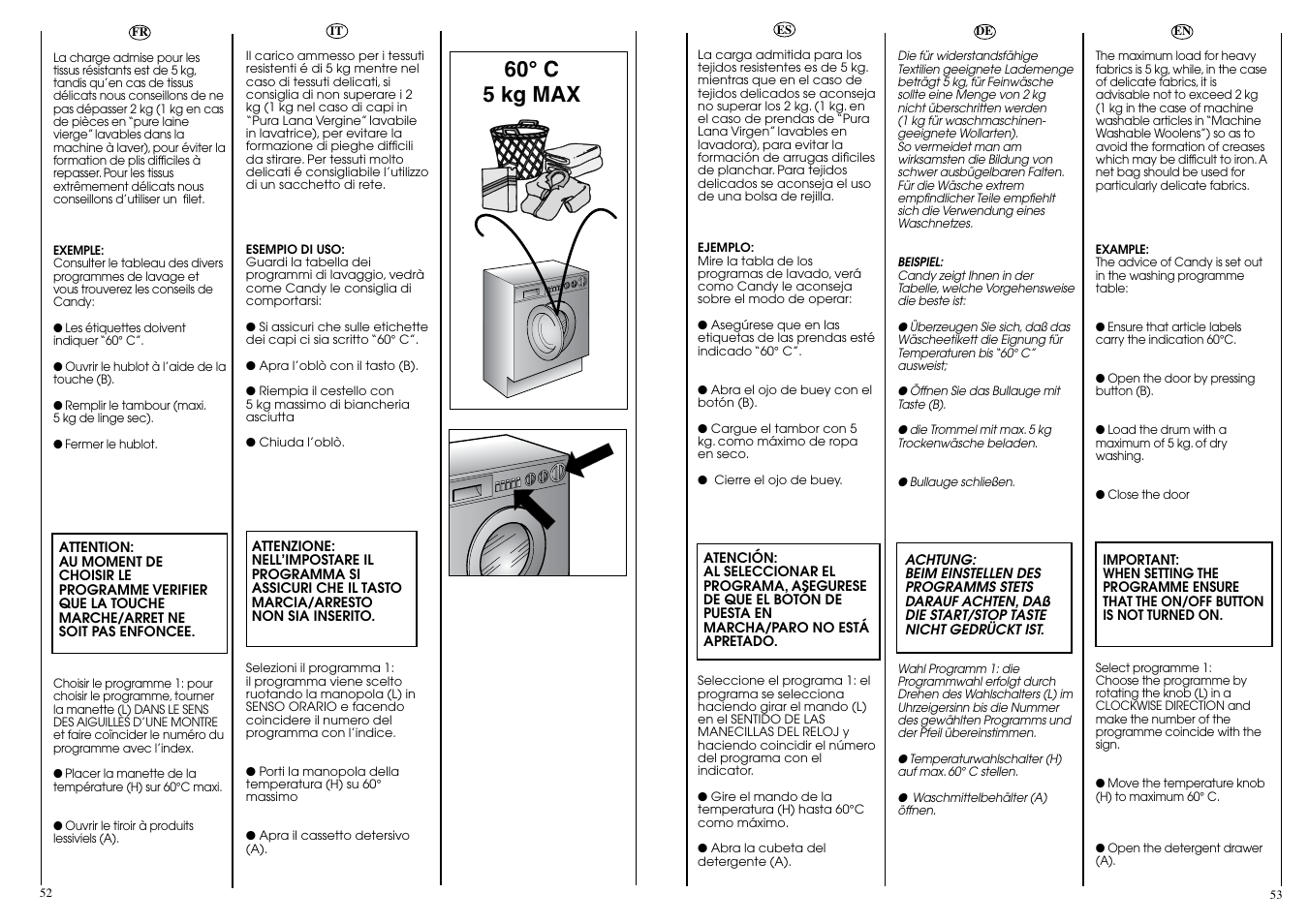 60° c 5 kg max | Candy WD CIW 100 T User Manual | Page 27 / 41