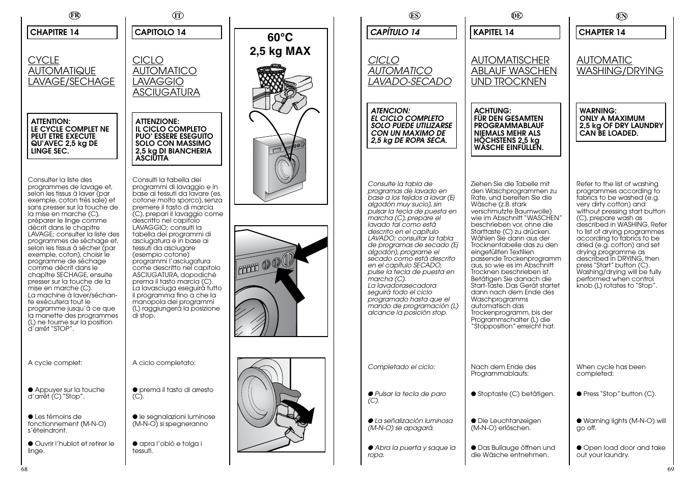 60°c 2,5 kg max | Candy WD CIW 100 T User Manual | Page 35 / 41