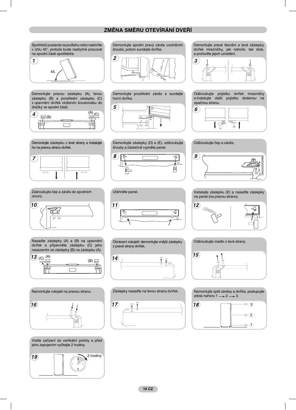 Změna směru otevírání dveří | Candy CSCN 7615 E User Manual | Page 10 / 16
