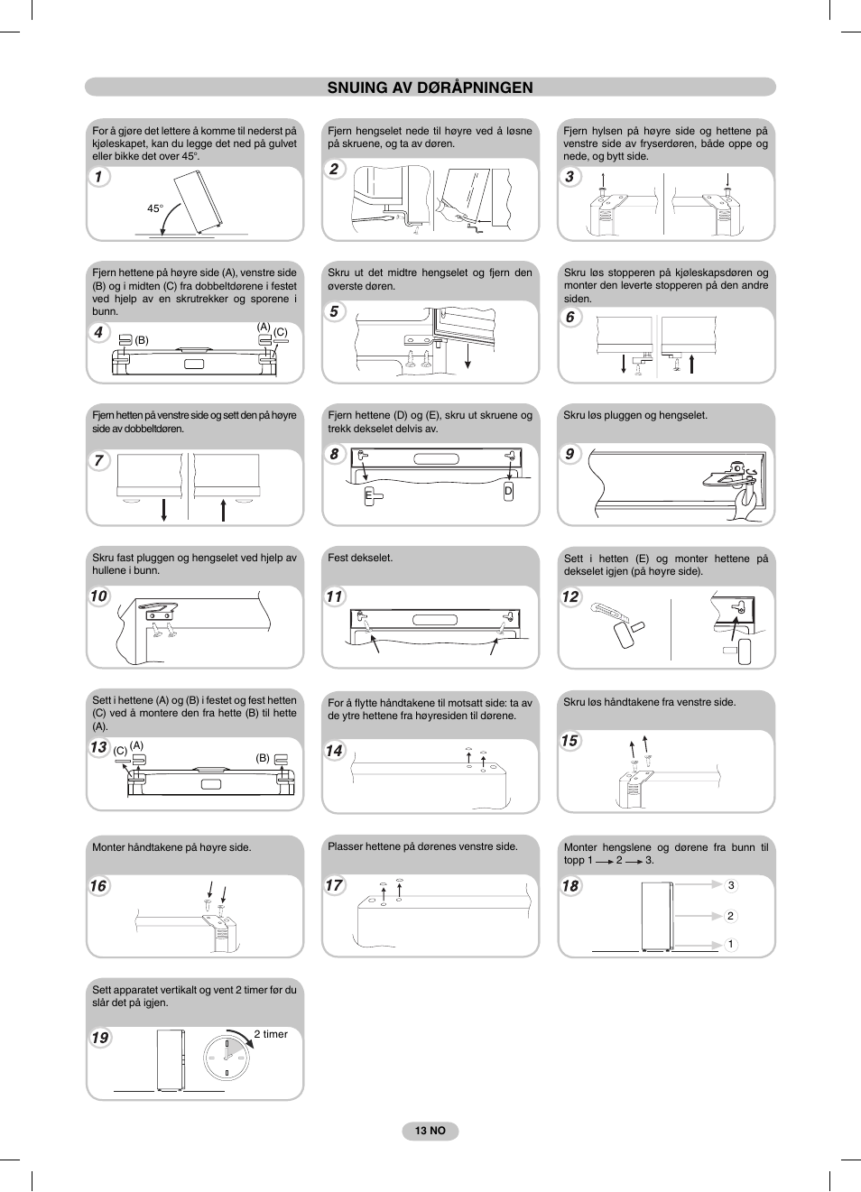 Snuing av døråpningen | Candy CSCN 7615 E User Manual | Page 13 / 16