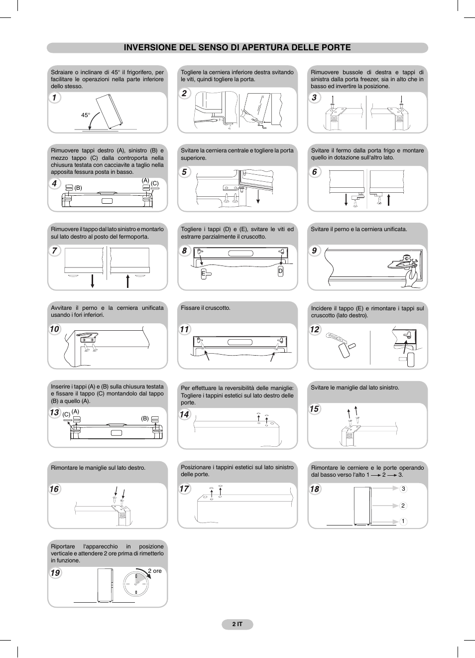 Inversione del senso di apertura delle porte | Candy CSCN 7615 E User Manual | Page 2 / 16
