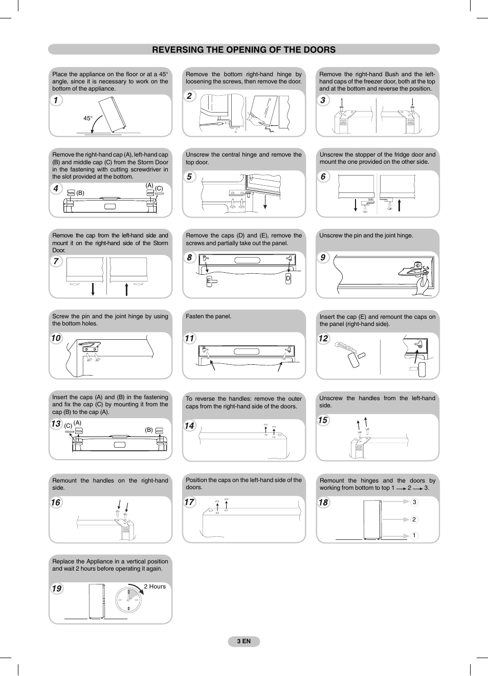 Reversing the opening of the doors | Candy CSCN 7615 E User Manual | Page 3 / 16