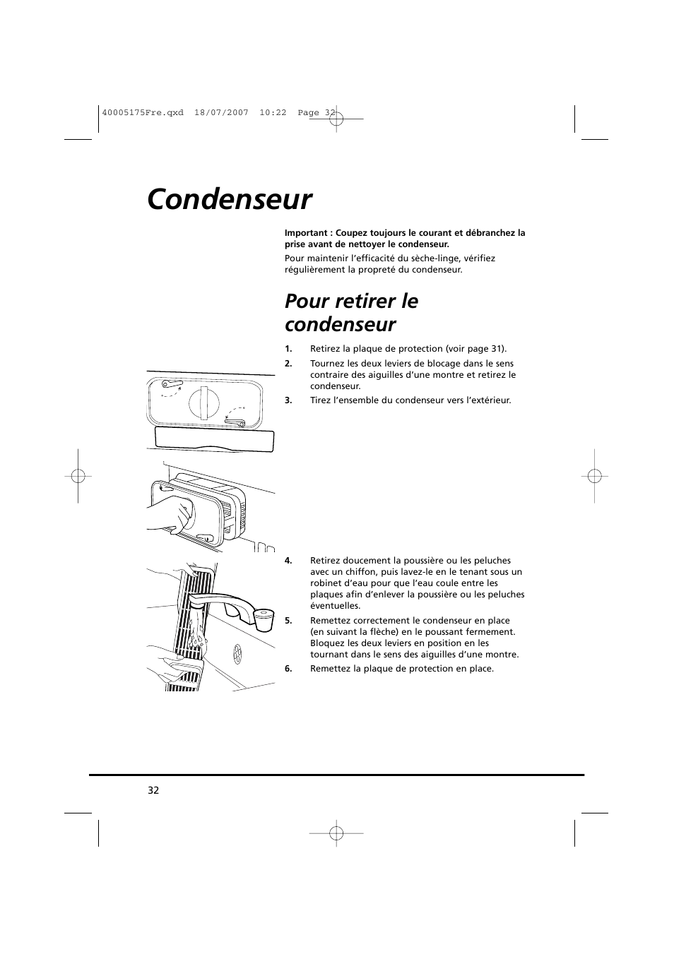 Condenseur, Pour retirer le condenseur | Candy GO DC 18-88S User Manual | Page 32 / 74