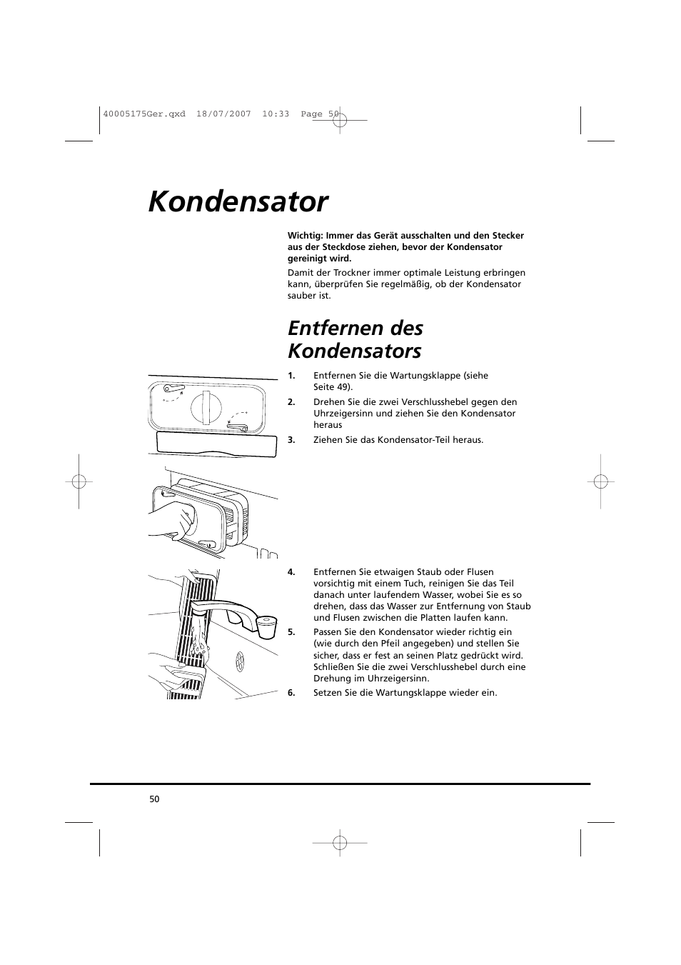 Kondensator, Entfernen des kondensators | Candy GO DC 18-88S User Manual | Page 50 / 74