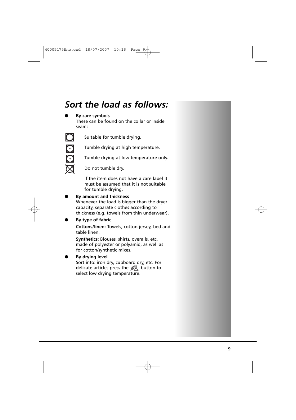 Sort the load as follows | Candy GO DC 18-88S User Manual | Page 9 / 74