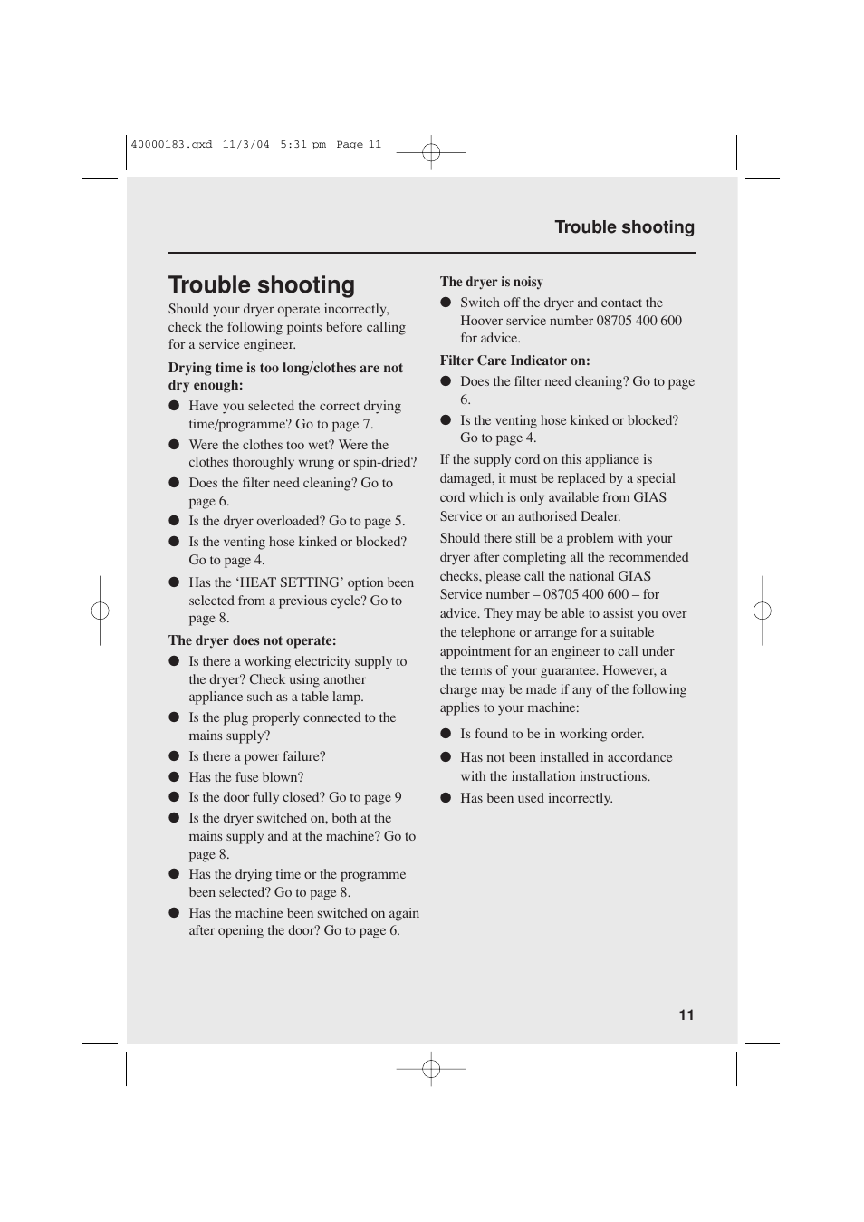 Trouble shooting | Candy AB CDV 262 User Manual | Page 11 / 12