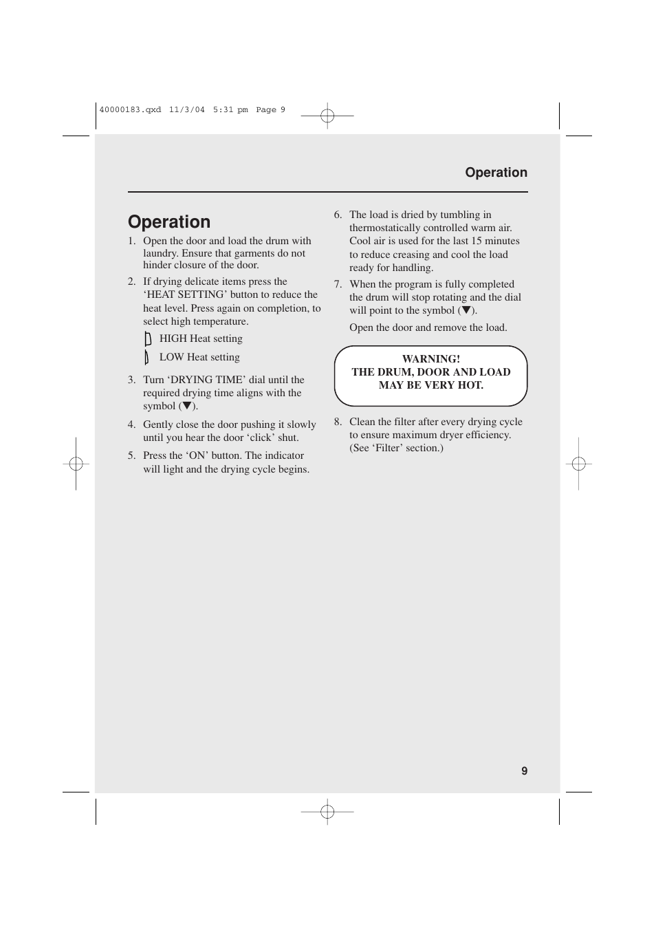 Operation | Candy AB CDV 262 User Manual | Page 9 / 12