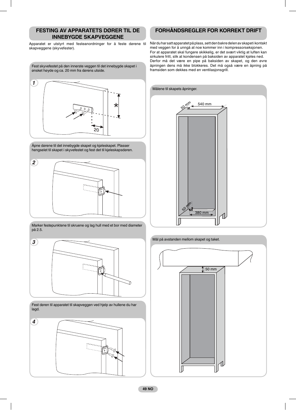 Forhåndsregler for korrekt drift | Candy FR CBO 150 AG User Manual | Page 49 / 58