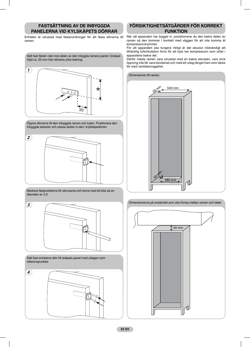 Försiktighetsåtgärder för korrekt funktion | Candy FR CBO 150 AG User Manual | Page 53 / 58