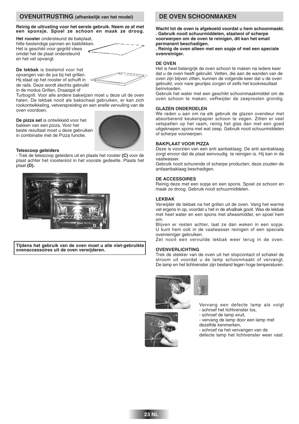 Ovenuitrusting, De oven schoonmaken | Candy FS 975 ZEN User Manual | Page 24 / 51