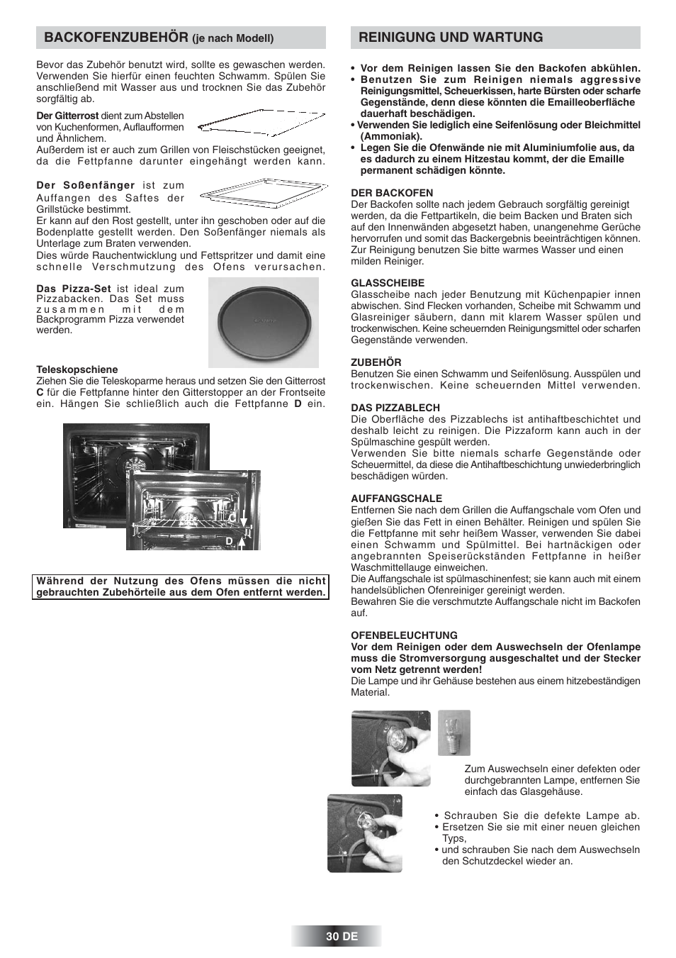 Reinigung und wartung, Backofenzubehör | Candy FS 975 ZEN User Manual | Page 31 / 51