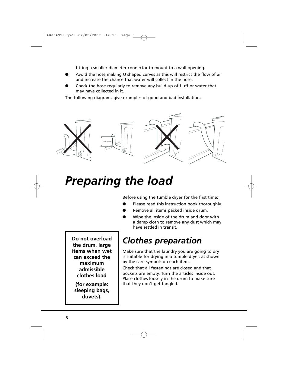 Preparing the load, Clothes preparation | Candy GO V 117-80 User Manual | Page 8 / 20