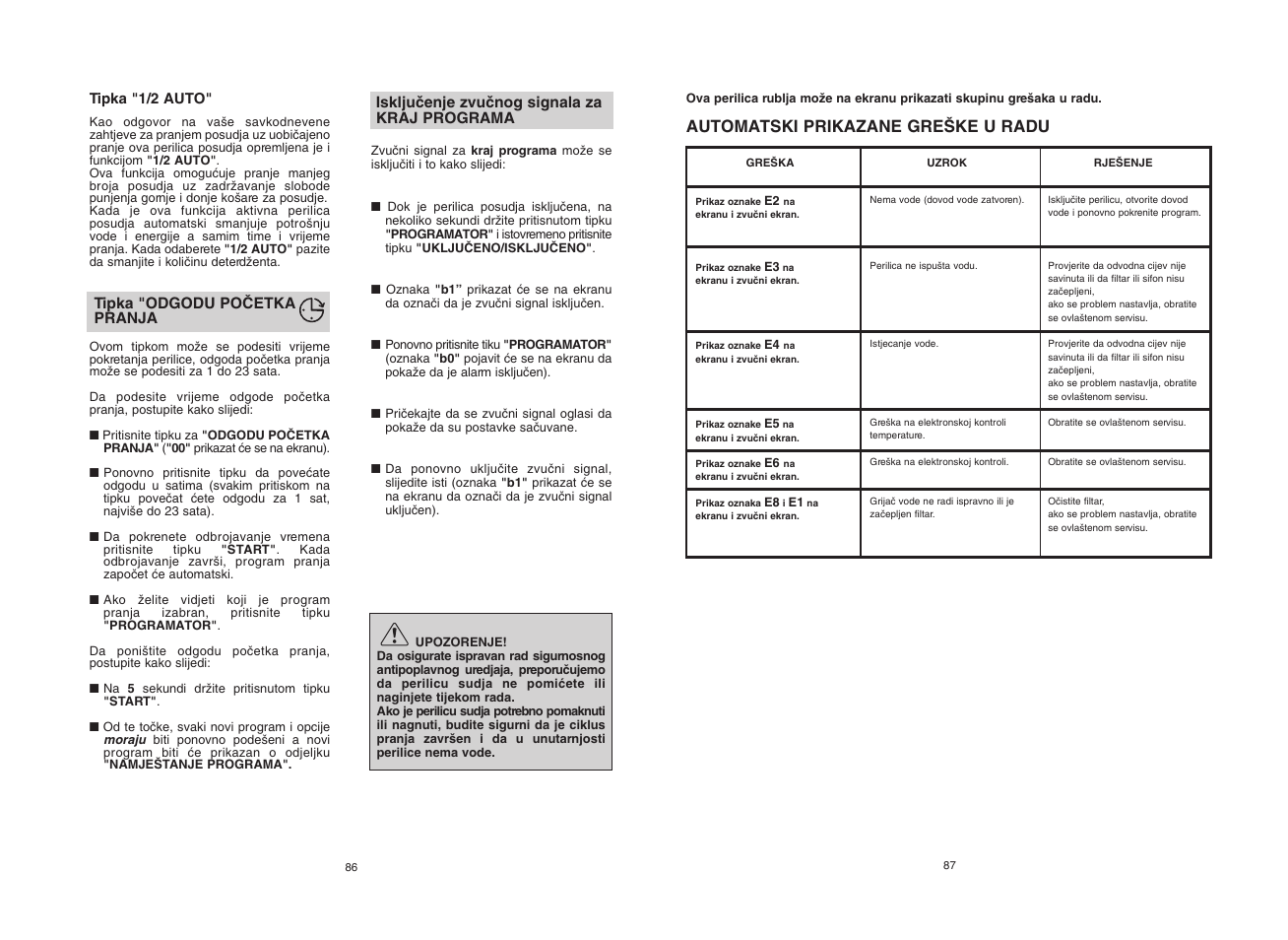 Automatski prikazane gre·ke u radu | Candy CDI 5012E10 User Manual | Page 44 / 57