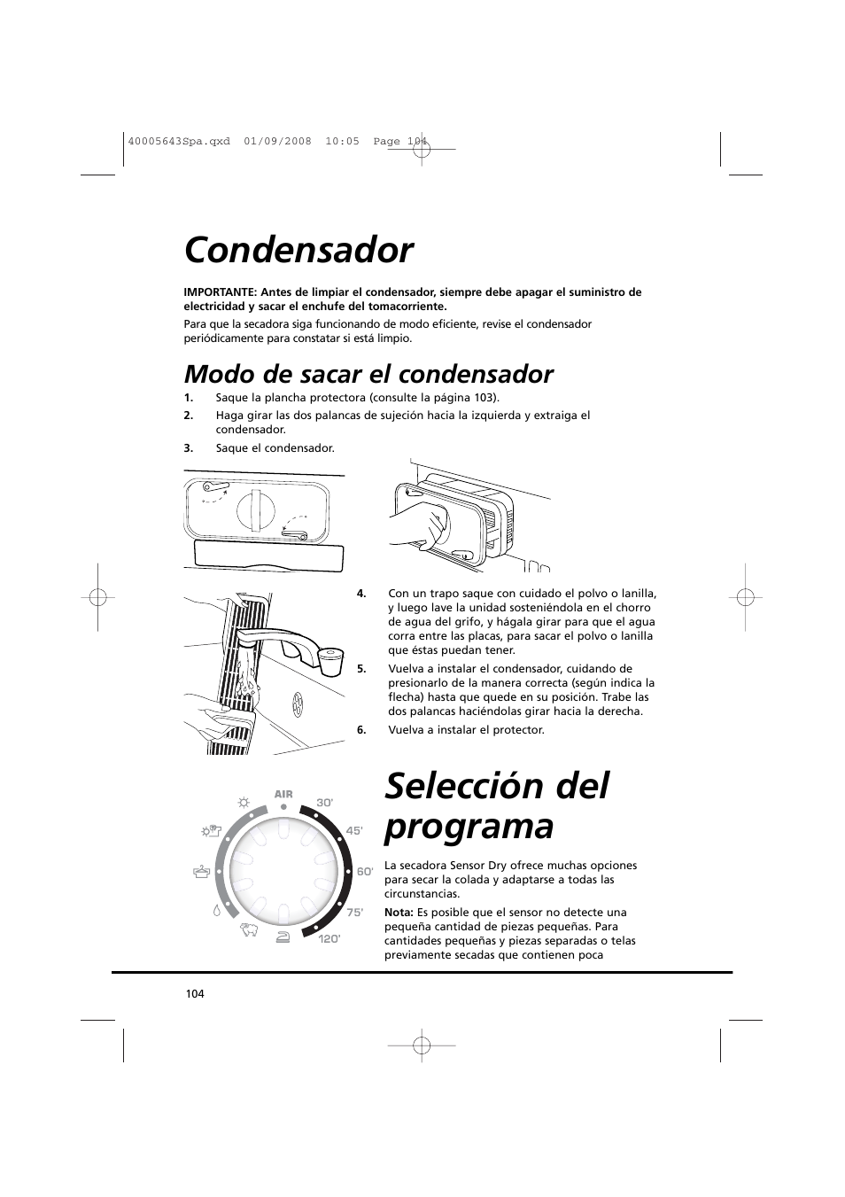 Condensador selección del programa, Modo de sacar el condensador | Candy GO DC 38G-37S User Manual | Page 104 / 128