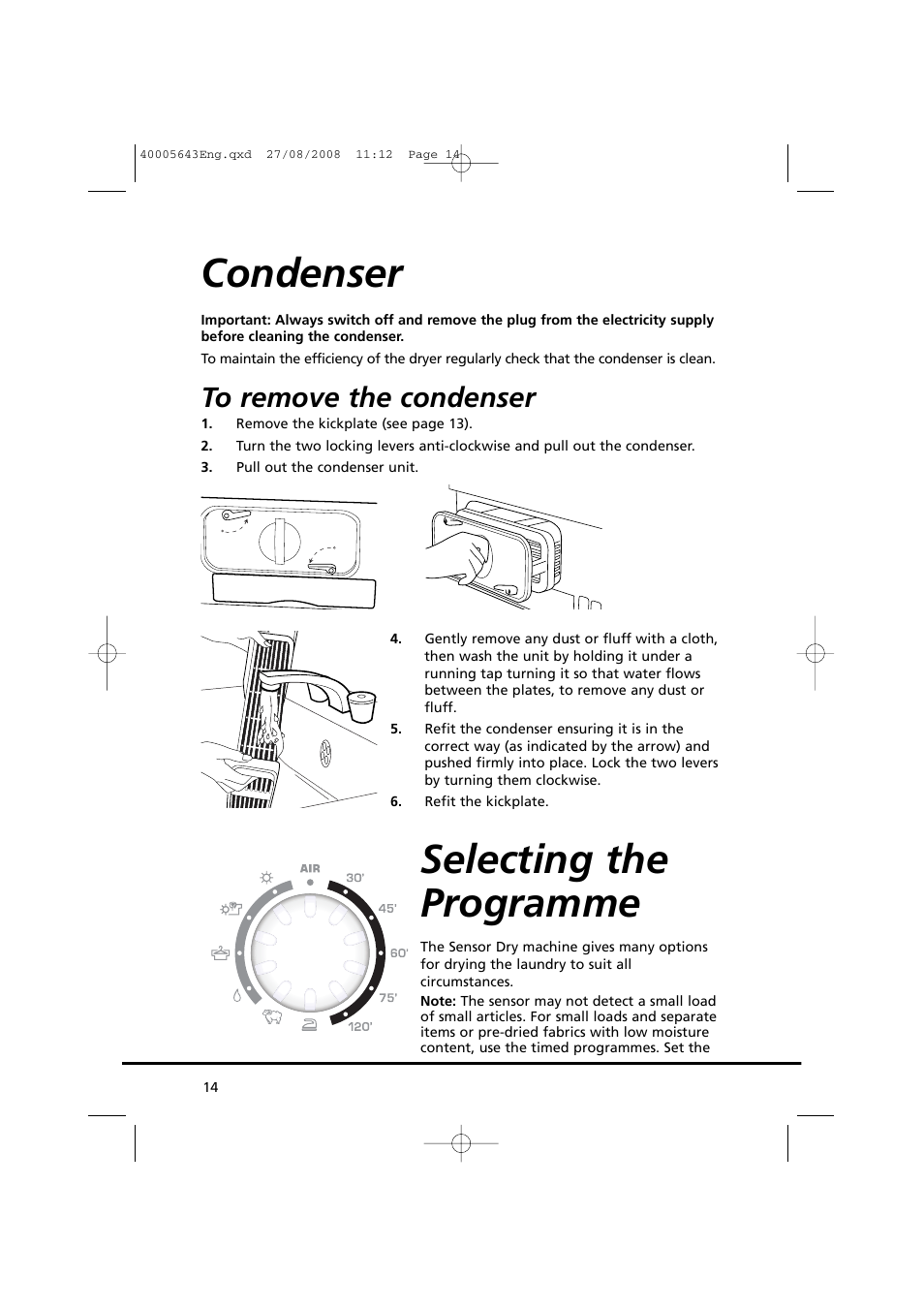 Condenser selecting the programme | Candy GO DC 38G-37S User Manual | Page 14 / 128