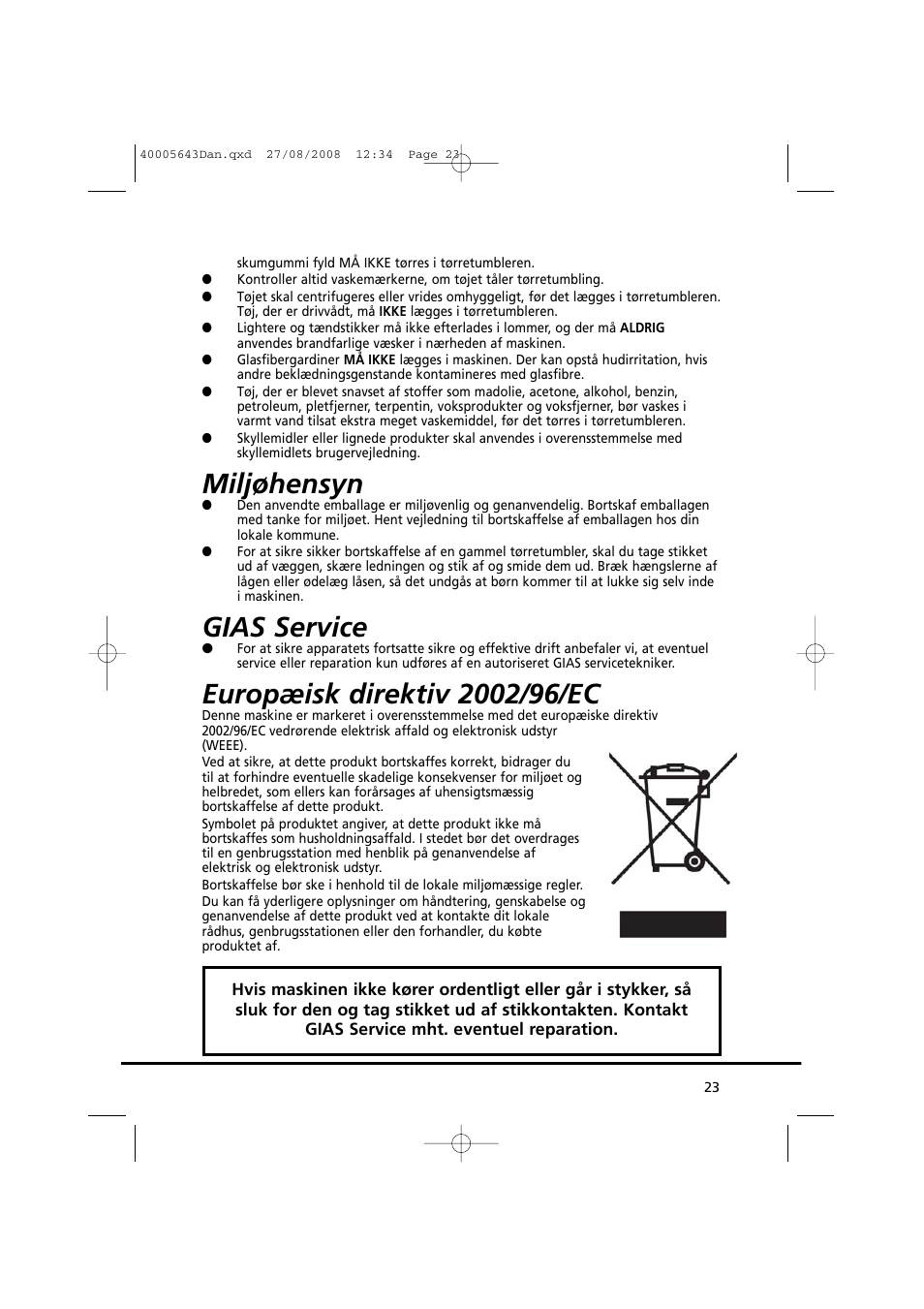 Miljøhensyn, Gias service | Candy GO DC 38G-37S User Manual | Page 23 / 128