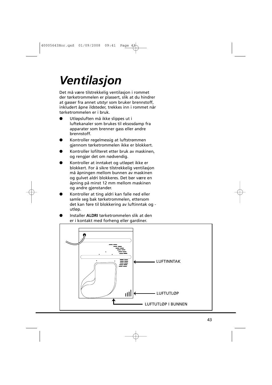 Ventilasjon | Candy GO DC 38G-37S User Manual | Page 43 / 128