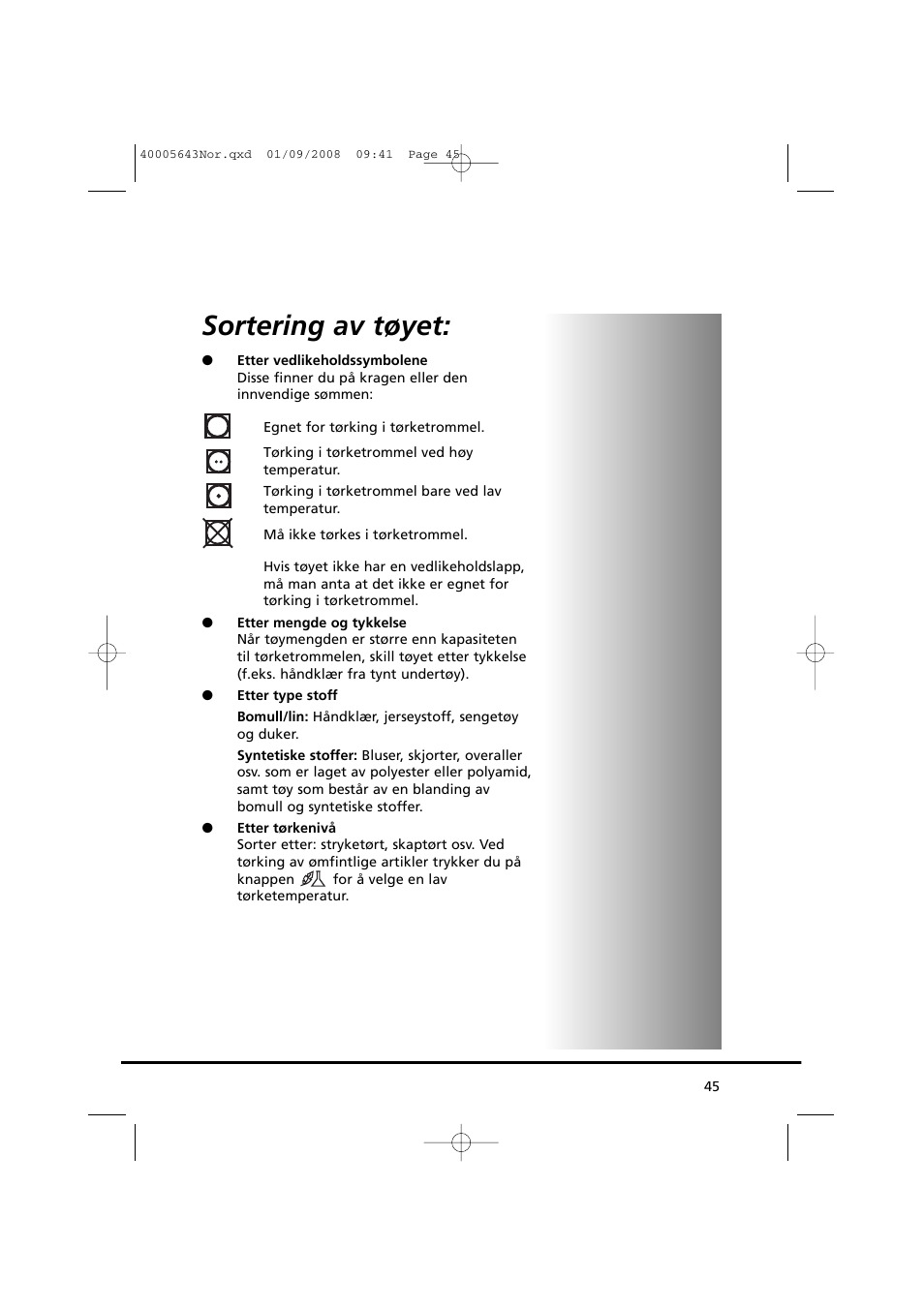 Sortering av tøyet | Candy GO DC 38G-37S User Manual | Page 45 / 128