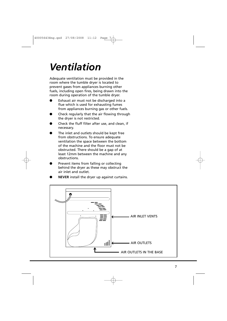 Ventilation | Candy GO DC 38G-37S User Manual | Page 7 / 128