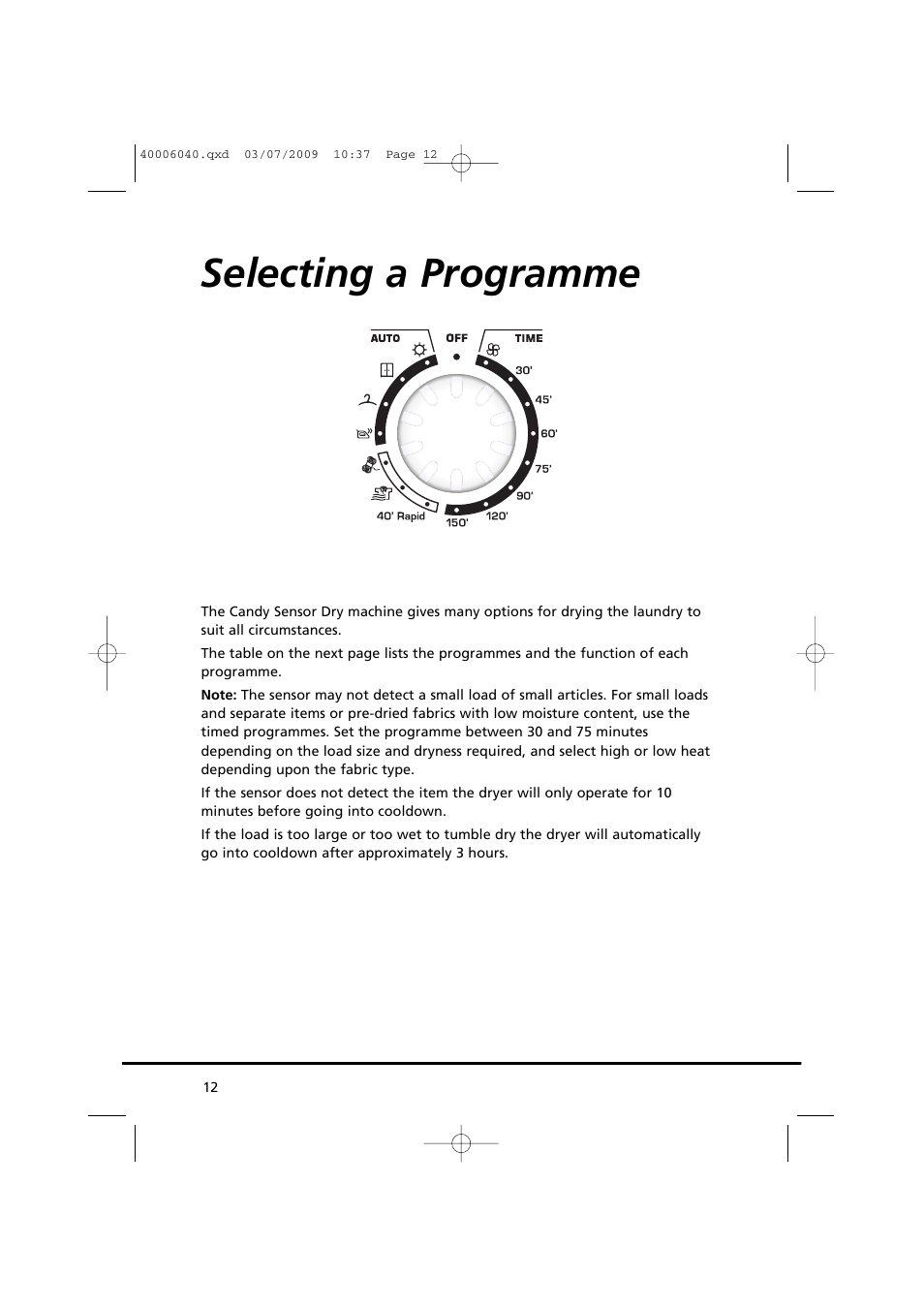 Selecting a programme | Candy GOC58F-80 User Manual | Page 12 / 24