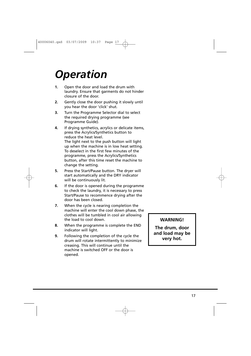 Operation | Candy GOC58F-80 User Manual | Page 17 / 24
