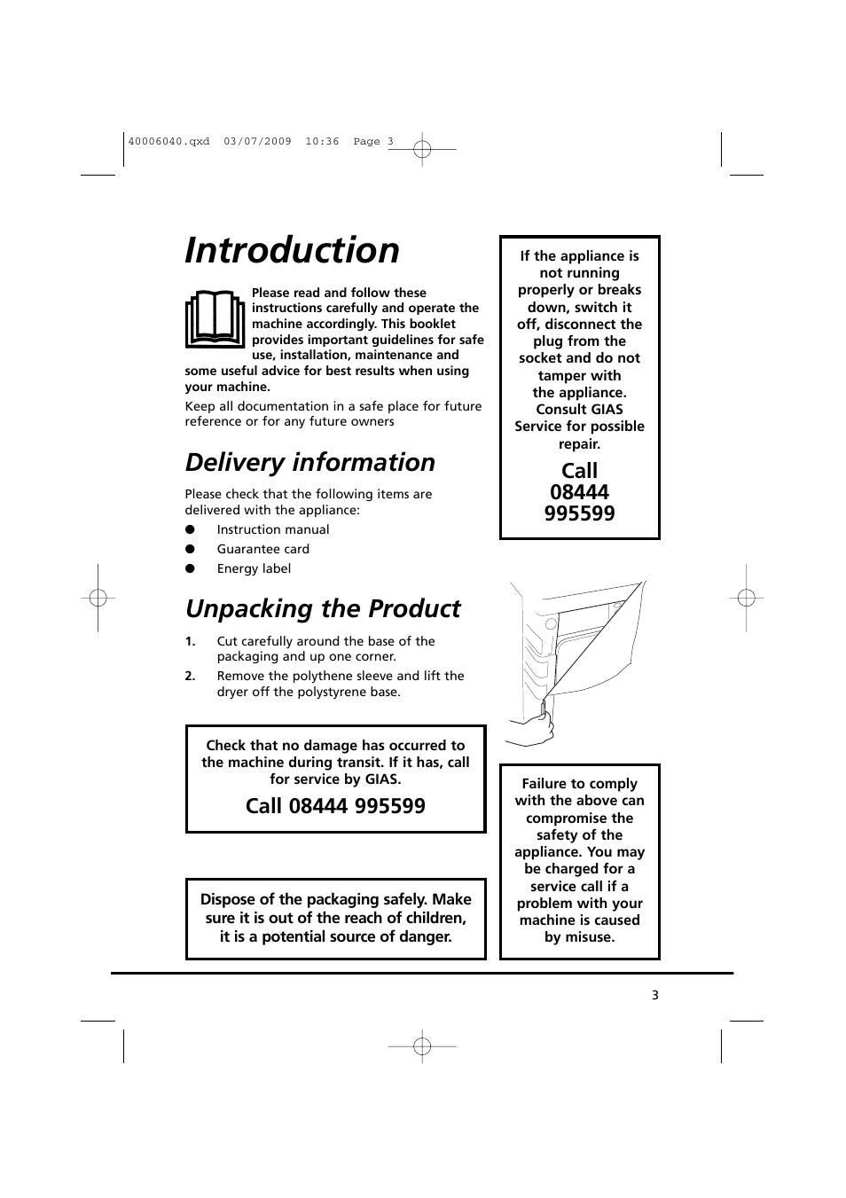 Introduction, Delivery information, Unpacking the product | Candy GOC58F-80 User Manual | Page 3 / 24