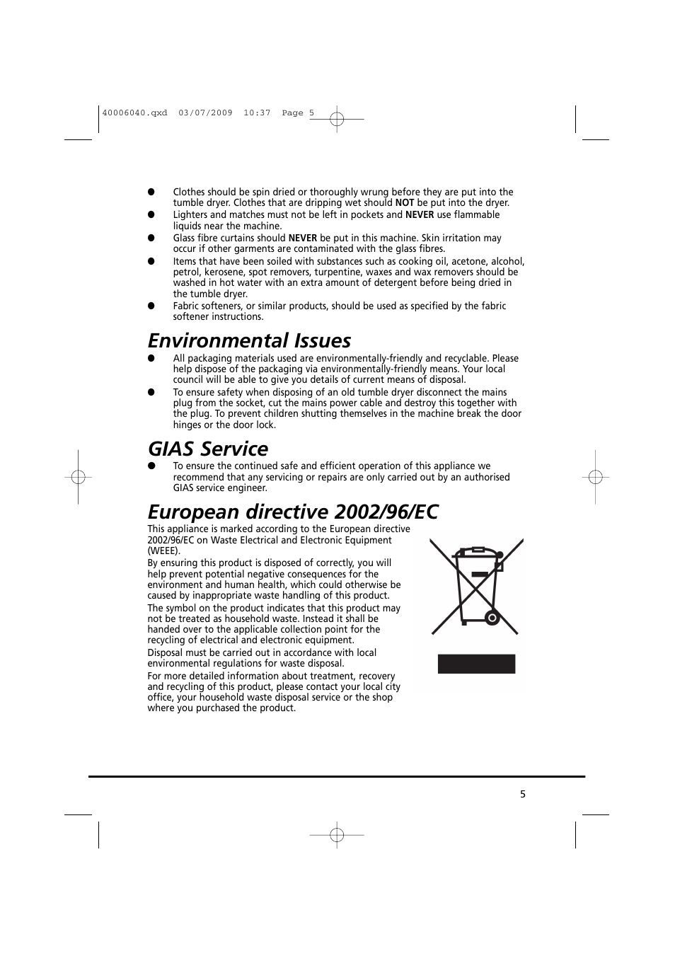 Environmental issues, Gias service | Candy GOC58F-80 User Manual | Page 5 / 24