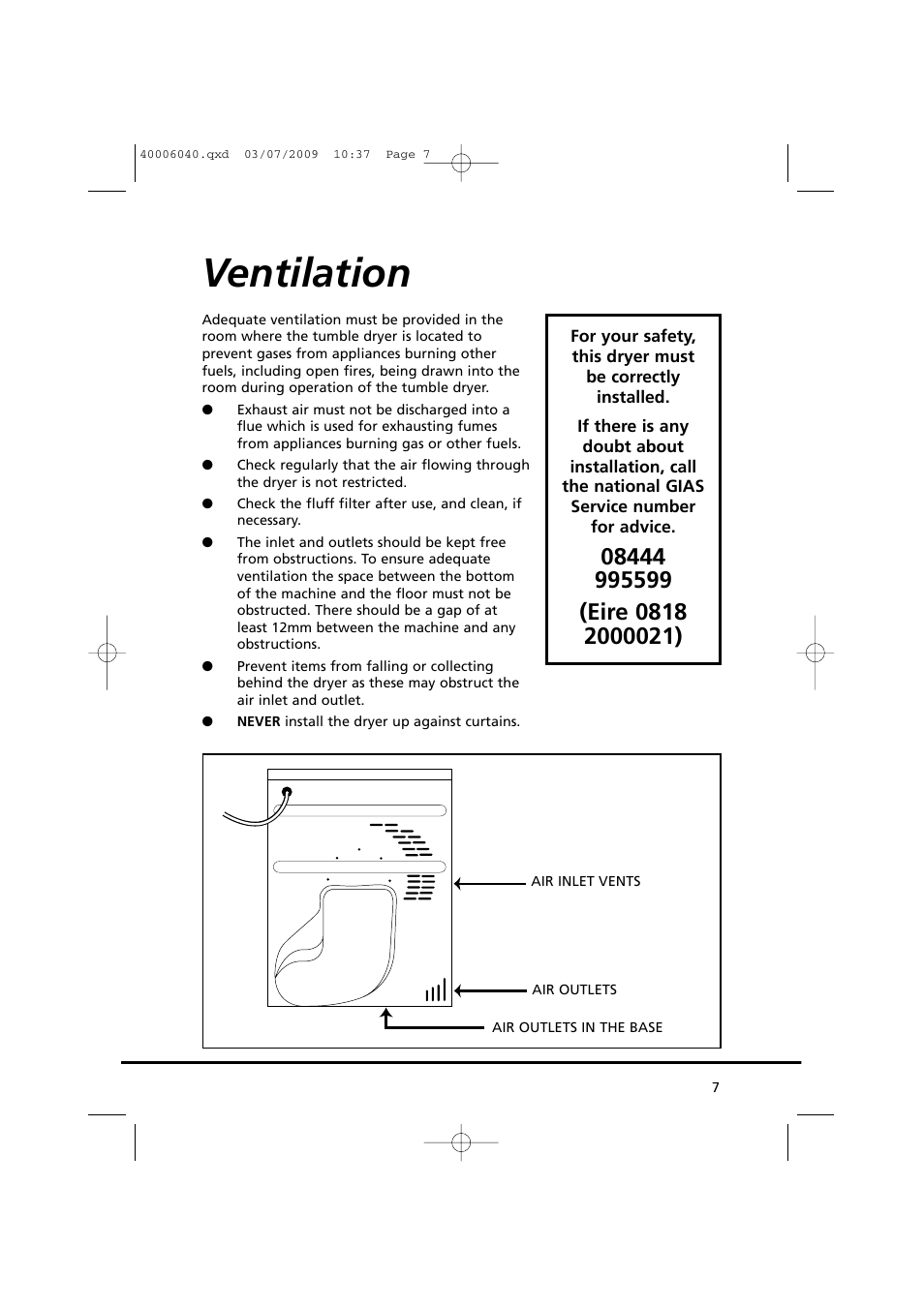 Ventilation | Candy GOC58F-80 User Manual | Page 7 / 24