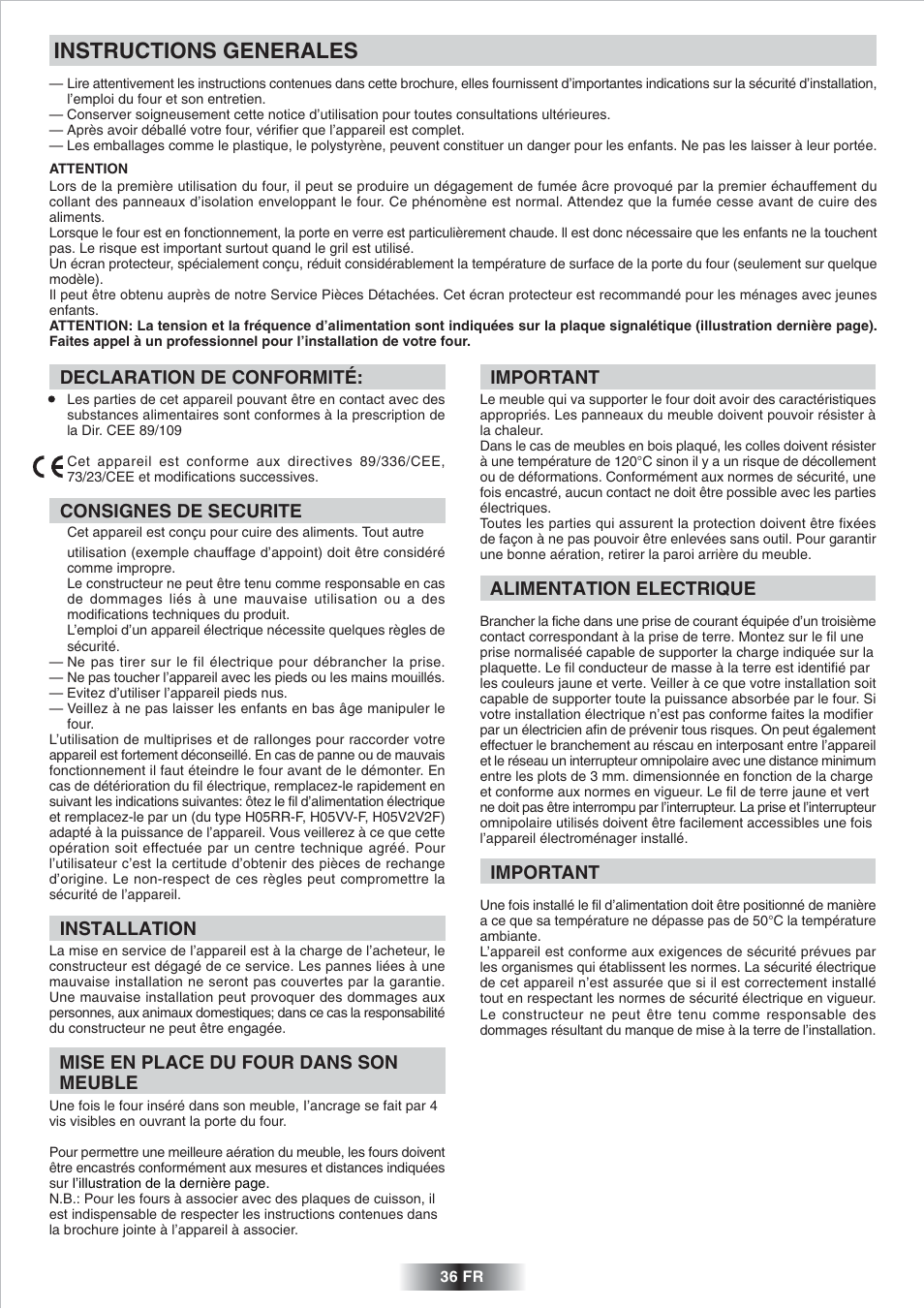 Instructions generales | Candy FP 825 X AUS User Manual | Page 37 / 52