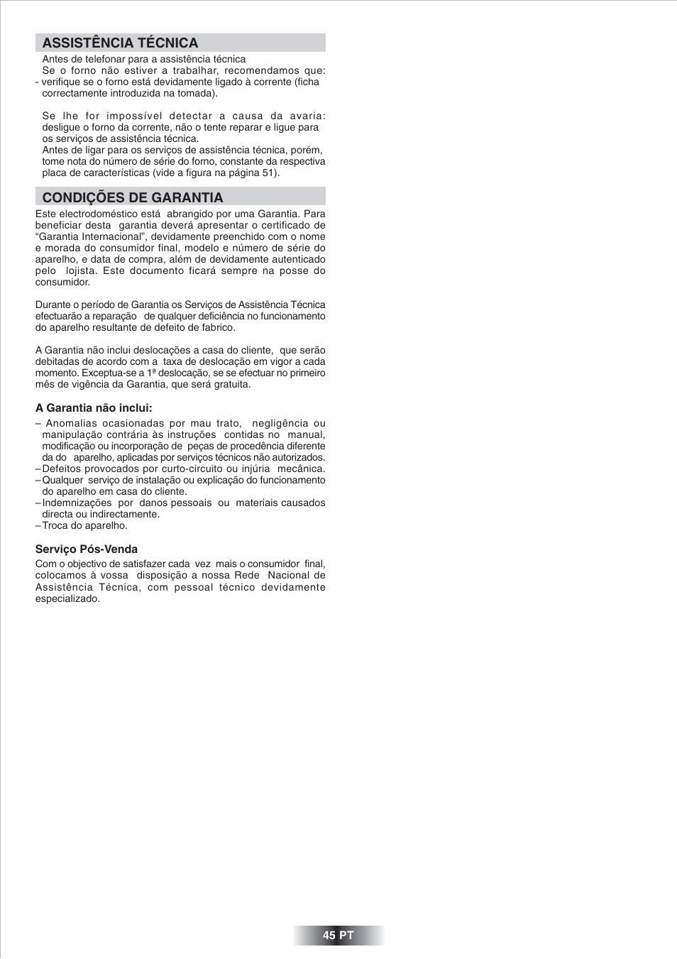 Assistência técnica, Condições de garantia | Candy FP 825 X AUS User Manual | Page 46 / 52