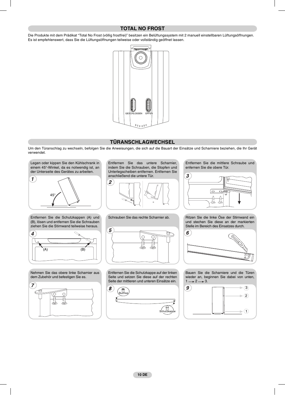 Türanschlagwechsel, Total no frost | Candy CFDE 4484 User Manual | Page 10 / 32