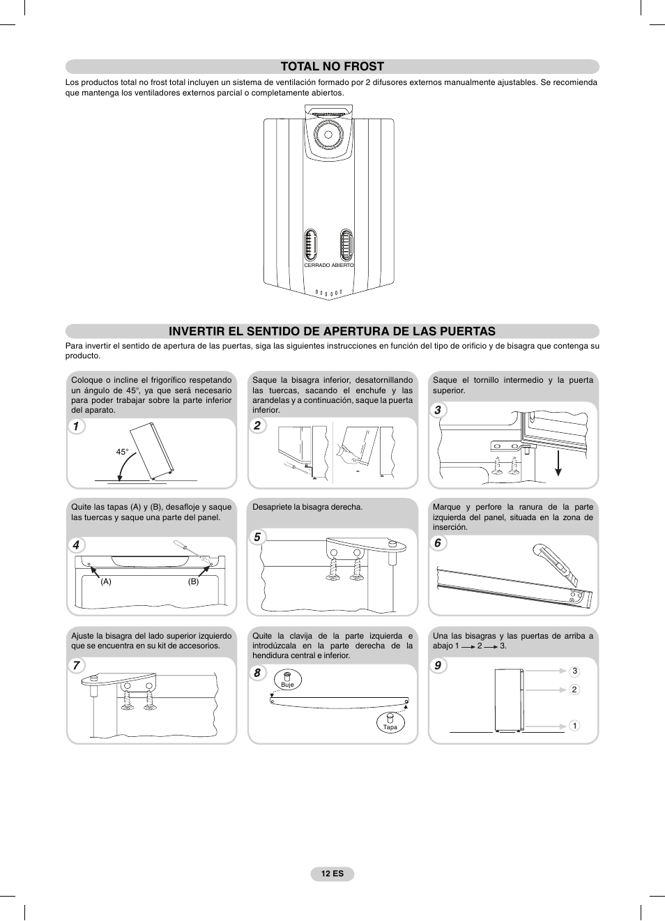 Invertir el sentido de apertura de las puertas, Total no frost | Candy CFDE 4484 User Manual | Page 12 / 32