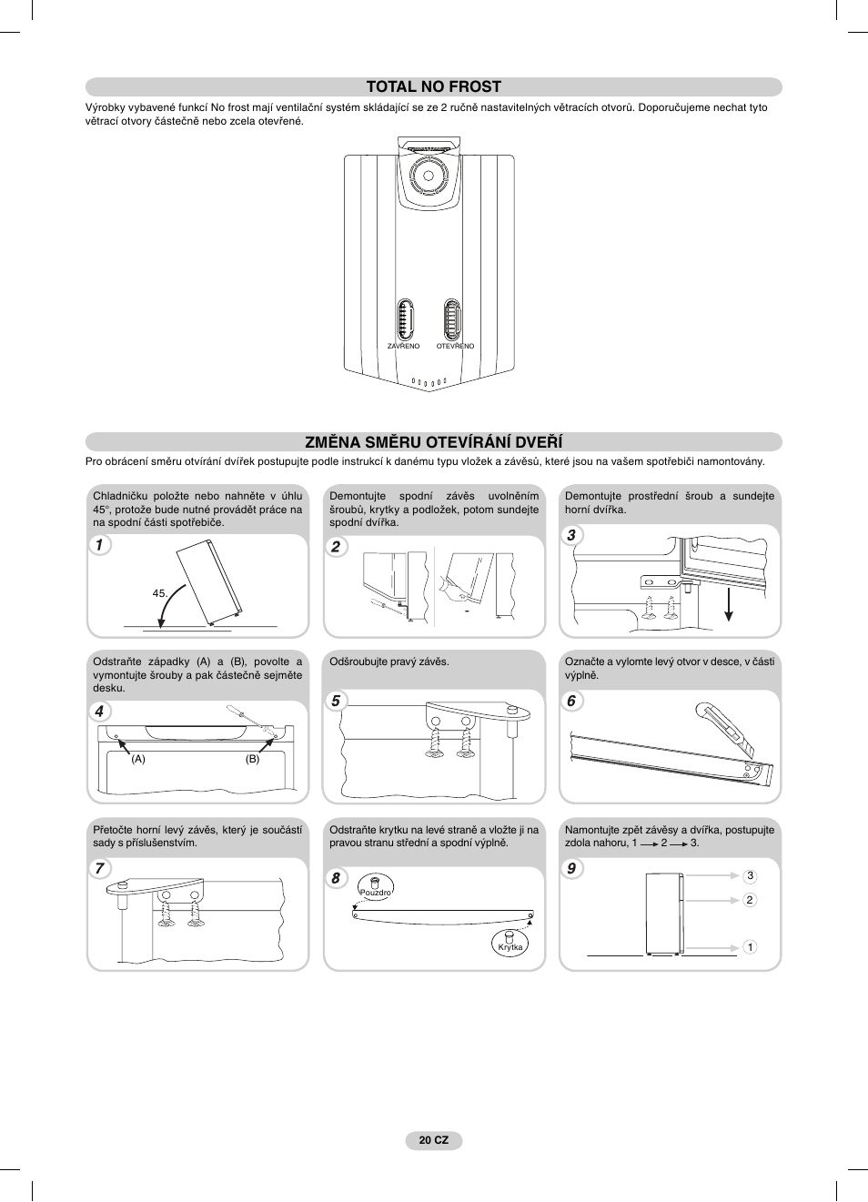 Změna směru otevírání dveří, Total no frost | Candy CFDE 4484 User Manual | Page 20 / 32