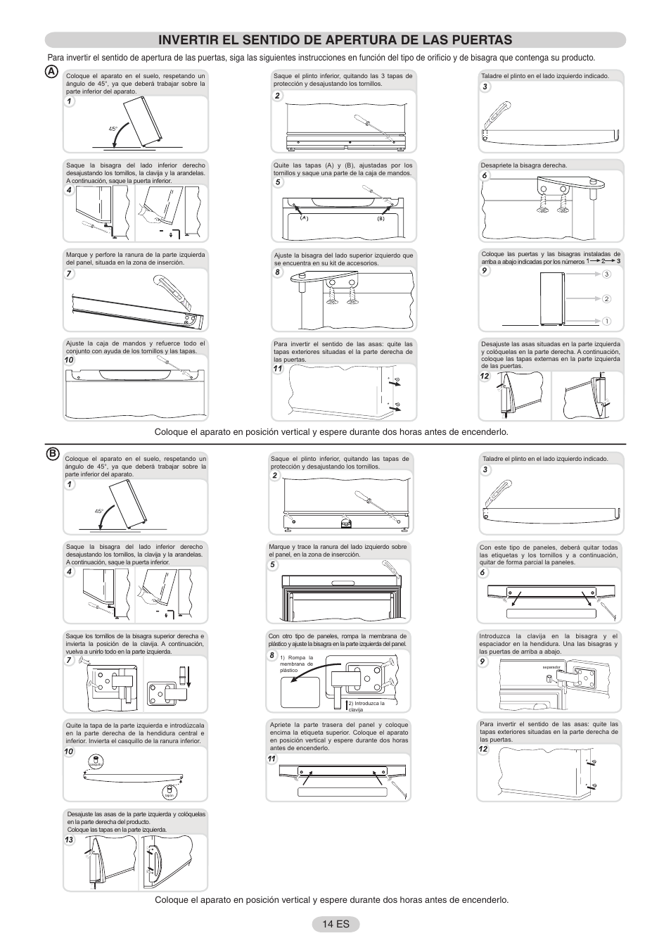 Invertir el sentido de apertura de las puertas, 14 es a | Candy FRCFO3354E User Manual | Page 15 / 44