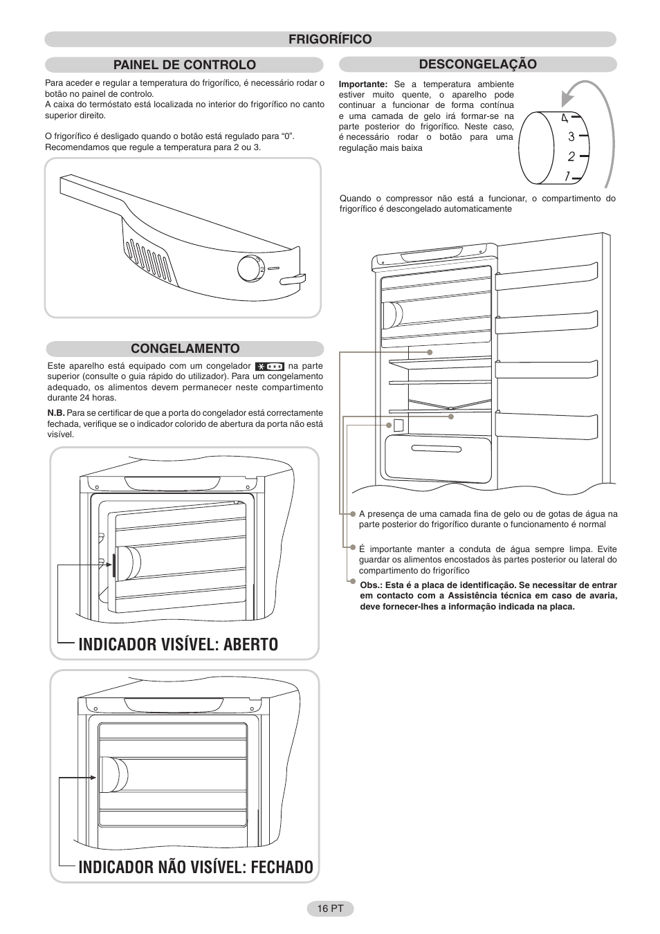 Frigorífico painel de controlo, Descongelação, Congelamento | Candy FRCFO3354E User Manual | Page 17 / 44